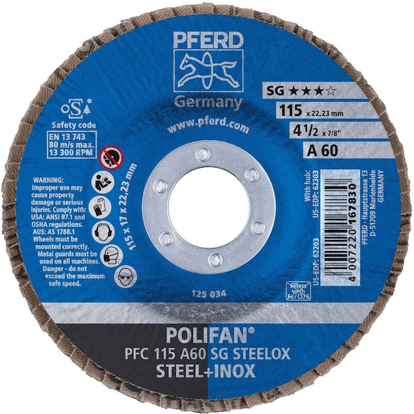 Pferd 62203 4-1/2in x 7/8in POLIFAN Flap Disc - Conical SG Aluminum Oxide 60G 62203-PFERD - main